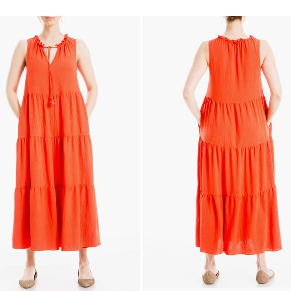 Max Studio Sleeveless Red Tiered Dress sz XS - Flowy Maxi Tiered Ruffle Dress - Picture 10 of 11
